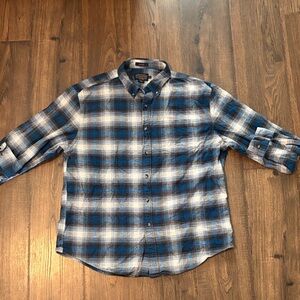 Pendleton Blue and White Plaid Long-Sleeve Button-Down Shirt